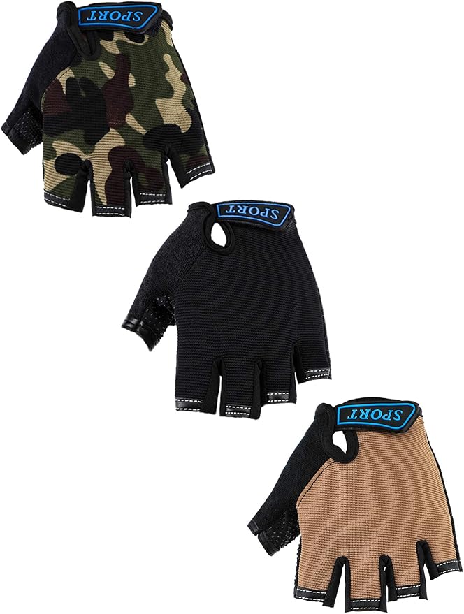 Boao 3 Pairs Kids Half Finger Bike Gloves Non-Slip Breathable Adjustable Birthday Gift for Boys Girls for Bike Workout