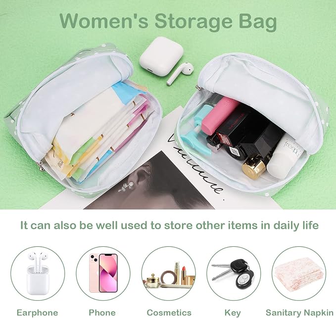 Sanitary Pad Storage Bag Portable Period Bag for Teen Pads/Sanitary Napkins/Small Tampons, Sanitary Napkin Storage Bag First Period Gifts for Teen Girls (Green Dot)