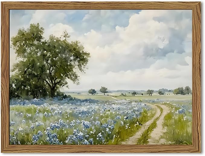 Framed Vintage Canvas Wall Art, Country Landscape Wildflower Field Wall Decor Paintings, Rustic Nature Pictures Prints Home Decor for Living Room Bedroom Bathroom Farmhouse 12x16 inch