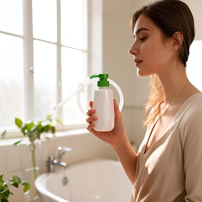 350ml Intimate Cleansing Kit- Enema Kit, Portable Personal Irrigator with Press Pump, Silicone Hose & Reusable Nozzles for Home & Travel Use