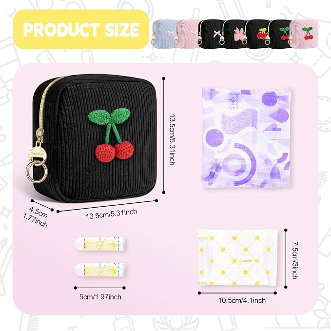 Period Bag for Teen Girls, Corduroy Sanitary Napkin Storage Bag, Menstrual Pad Pouches Tampon Holder for Purse