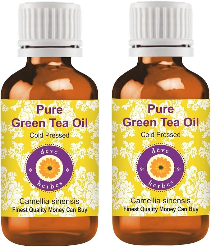 Deve Herbes Pure Green Tea Oil (Camellia sinensis) Natural Therapeutic Grade Cold Pressed (No-Fragrance) (Pack of Two) 100ml X 2 (6.76 oz)