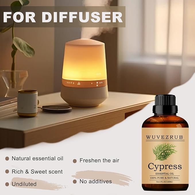 Cypress Essential Oils, 120ML Pure and Natural Essential Oil for Aromatherapy Diffuser - Cypress /4 Fl Oz