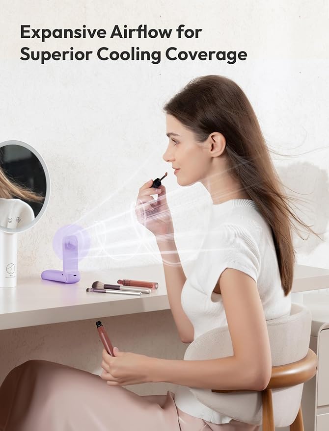 Aecooly Slim Portable Fan, Thin Handheld Fan, USB Rechargeable Mini Personal [24H Max Cooling Time], Battery Powered Small Foldable Pocket for Travel, Summer, Gifts for Women, Girls -Purple
