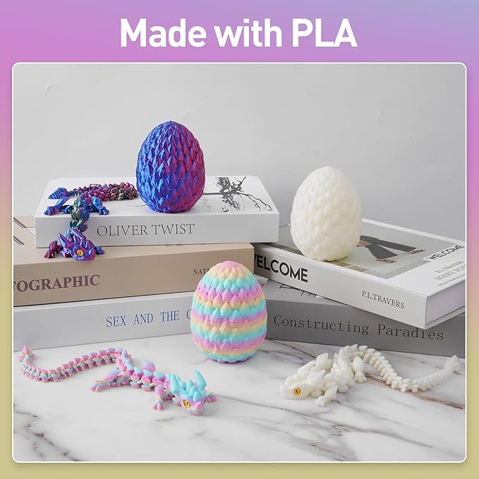 FYEFKJSA 3D Printed Dragon Eggs with Dragon Inside - 12Inch,Articulated Fidget 3D Printed Animals, Interesting Decorative Gift, Easter Basket Essentials Stuffers (Random Rainbow)
