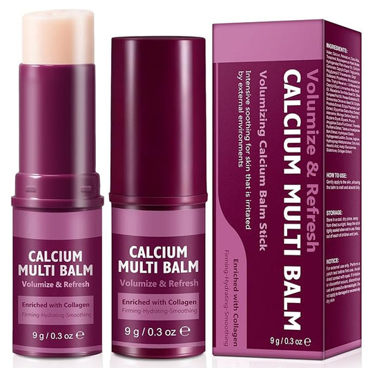 Calcium Volume Multi Balm Stick 2PCS - Solid Skincare Stick with Calcium & Collagen, 72H Anti-Aging Moisturizer for Face, Neck, Décolleté to Firm Skin & Reduce Wrinkles, Portable Balm