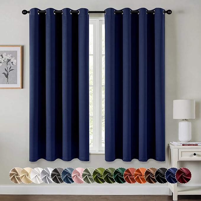 MIULEE Blackout Curtains for Bedroom 2 Panels 55 x 68 Inch Long Navy Blue | Thermal Insulated, Living Room Darkening Grommet Drapes, Noise Reducing, Light Blocking Window Treatments