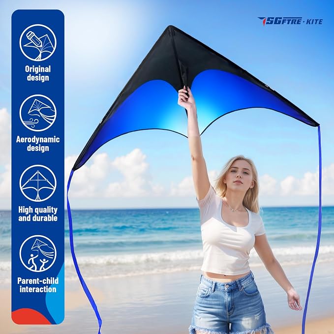 SGftre Delta Kite Set for Kids and Adults，Extremely Easy to Launch for Beginners, Perfect for Beaches and Parks，Kites for Beach Trip Park Family Outdoor Games and Activities