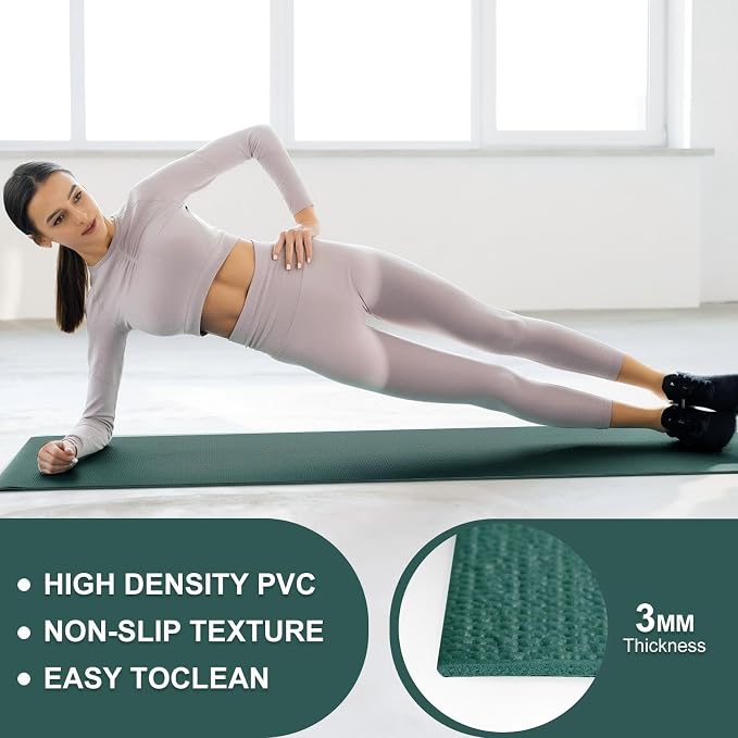 3 mm Thin Yoga Mats Bulk, Lightweight PVC Exercise Mats Non Slip Workout Fitness Pads for Yoga Pilates Stretching Classes Gym Home Studio, Easy to Clean