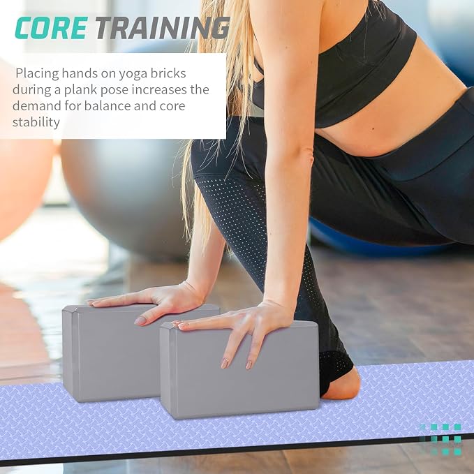 Yoga Blocks 2 Pack 3x6x9IN Foam Block Supportive Latex-Free with Beveled Edges, Non-Slip Exercise Blocks for Pilates, Meditation, Balance, Stretching and Deep Poses