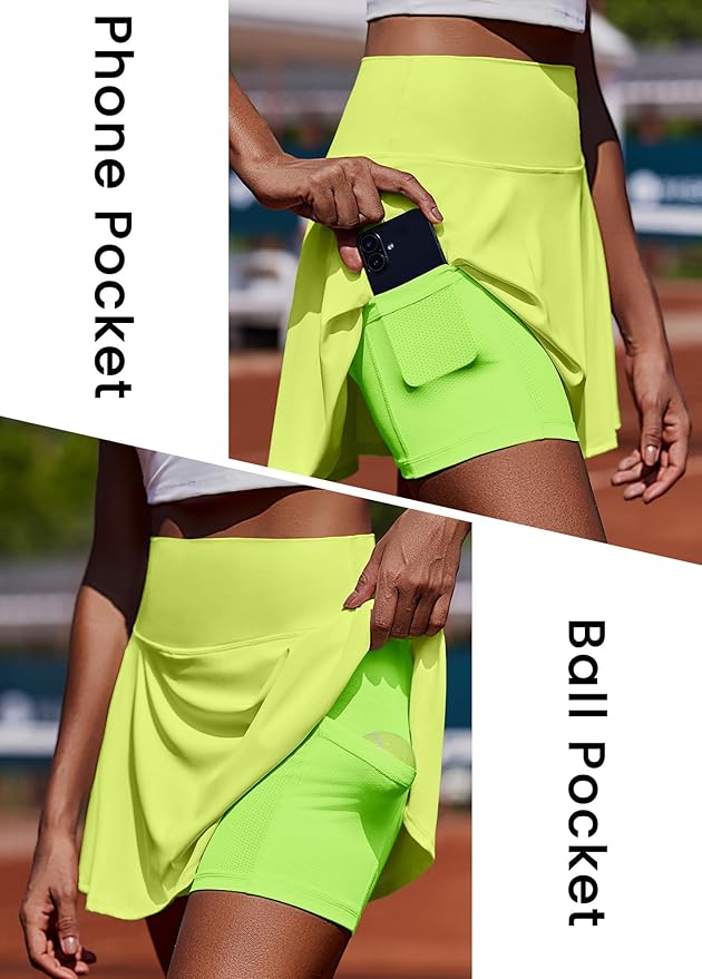 PINSPARK Womens Tennis Skirt Pleated Athletic Golf Skorts with Pockets | 3.5" High Waisted, Mesh Built-in Shorts, Mini Skirt, Buttery-Soft, Quick-dry, for Tennis, Golf, Pickleball, Casual