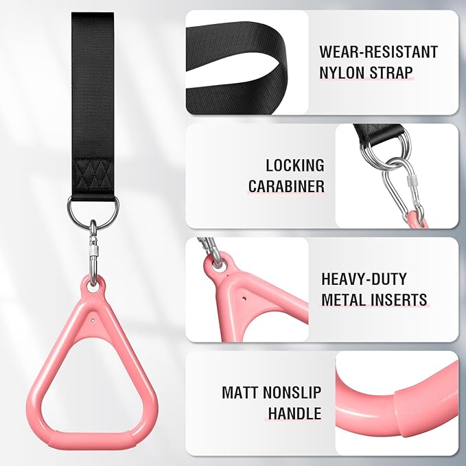 LadyRosian Trapeze Bar Swing Monkey Bars Hanging Ninja Rings Warrior Slackline Obstacle Course Kits for Kid Playground Equipment Accessories (Pink)