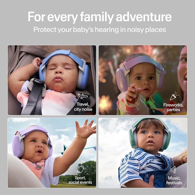 Alpine Muffy Baby Comfort - Protects Hearing for Babies and Toddlers - CE & ANSI Certified - Headband for Safe fit & Comfort - Adjustable for Ages 3-48 Months - 24dB Sound Reduction, Black