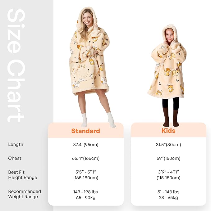 Giggling Getup Wearable Blanket Hoodie for Adults Gifts for Teen Girls Sister Women Sherpa Fleece Printed Hooded Blanket Sweatshirt Warm Cozy with Pocket & Sleeves Beige Cat
