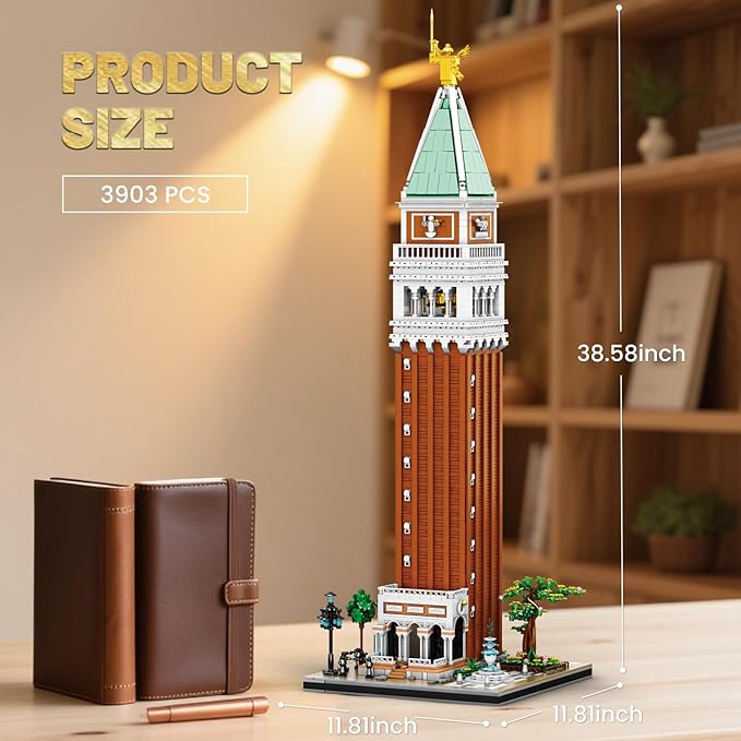 Architecture Building Set for Adults – Venice Landmark Tower St. Mark’s Campanile Model Kit, Creative Home Office Decor Toy, Great Gift Idea for Teens 14+