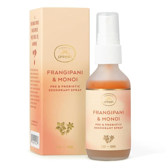Honestly pHresh Pre & Probiotic Deodorant Spray for Women – Aluminum & Baking Soda Free Natural Deodorant Mist with 24-hour Odor Protection – Vegan, Made in USA - Frangipani and Monoi Scent, 2floz