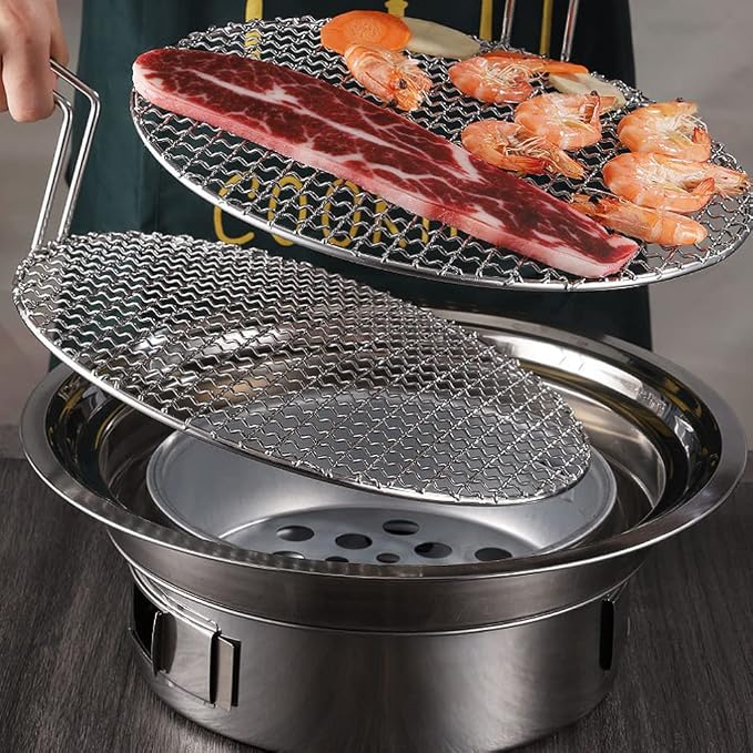 Kichvoe Grill Mesh with Handle 16.33 X 11.61 Inch Stainless Steel Korean Bbq Outdoor Cooking Grill Net for Meat Vegetables Fish Non-Stick Barbecue Rack
