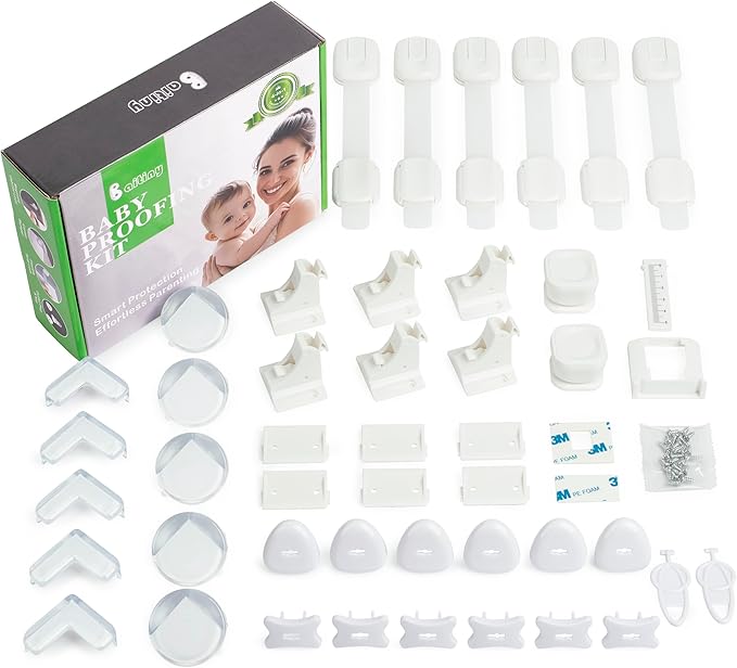 Baby Proofing Kit 44 Pack– Child Proof Essentials Set with Magnetic Cabinet Locks, Corner Protectors, Outlet Covers & Adjustable Safety Straps - No Drill Baby Safety Products for Home