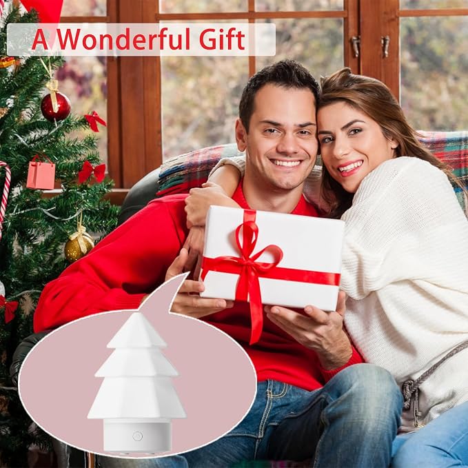 Christmas Tree Essential Oil Diffuser,Home Aromatherapy Machine with 7-Color LED Lights,120ml Ultrasonic Mist Humidifier,Water Shortage Power-Off Protection,Ideal Christmas Decoration&Gifts (White)