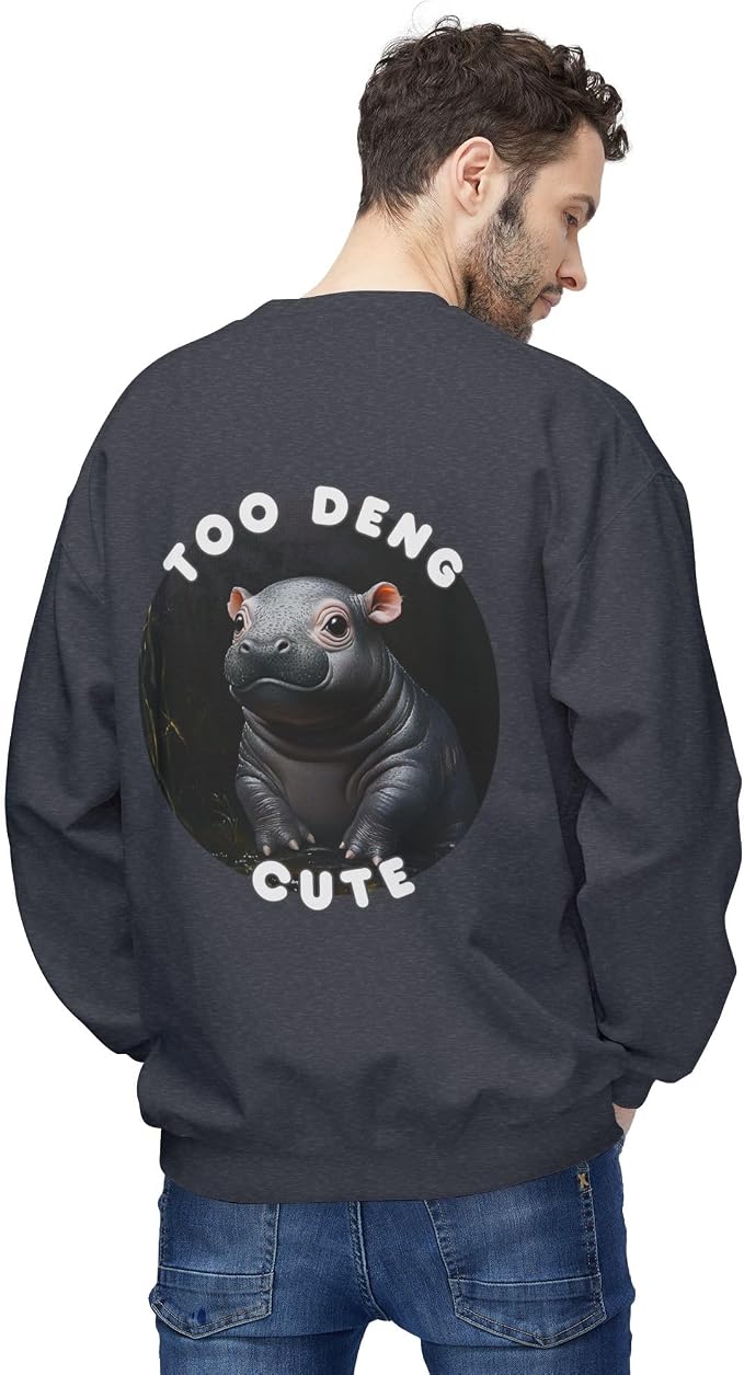 Unisex Fleece Crewneck Sweatshirt - Too Deng Cute Moo Deng Hippo, Cozy Cotton Blend, Classic Relaxed Fit