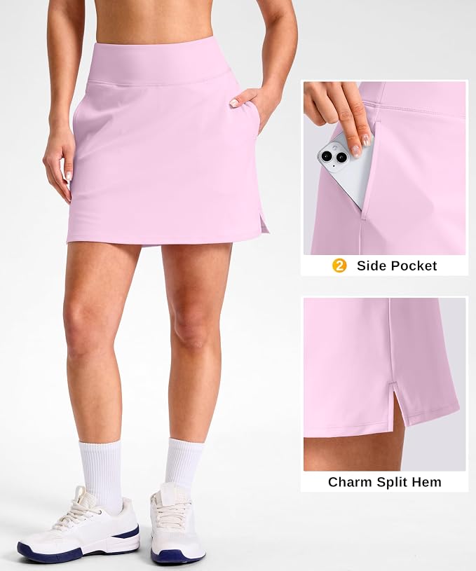 14"/16" Skorts with 3 Pockets | Side Slits, High Waisted, Built-in Shorts, A Line, Casual, Pickleball, Athletic, Golf, Tennis Skirt, for Women