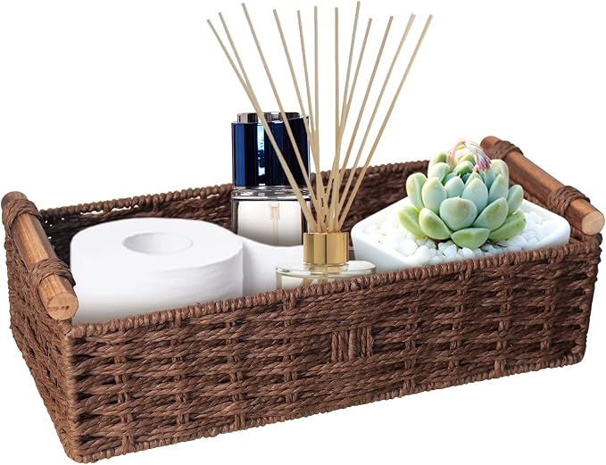 Basket for Toilet Paper Storage Baskets for Bathroom Decor Organizing | with Handle for Bedroom Home Decor and Shelves Apartment Countertop Use,Brown