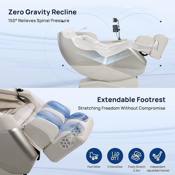 VAT Massage Chair Full Body VibroAcoustic Sonic Wave, SL-Track Zero Gravity Recliner with 25 Auto Modes, Smart Body Scan, Extendable Footrest, Reading Lamp, White