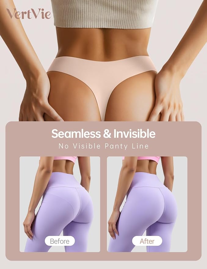 Vertvie Seamless Thongs for Women No Show Thong Panty Liners Invisible Workout Panties Sexy Breathable G-String Underwear