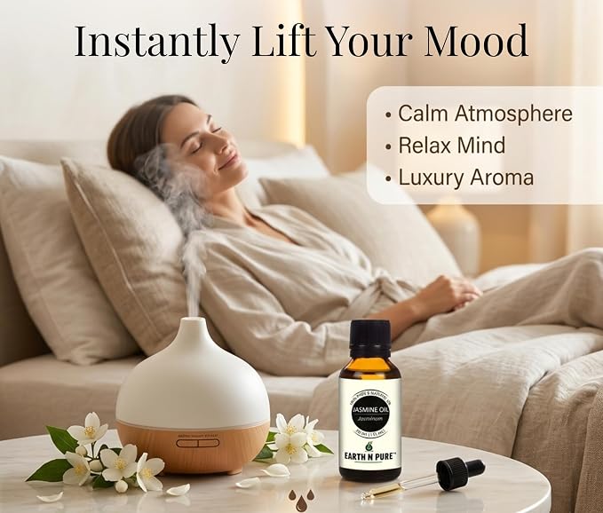 Earth N Pure Jasmine Essential Oil | 100% Pure, Natural & Undiluted | Steam Distilled | Relaxation, Radiant Skin & Nourished Hair | 100ml