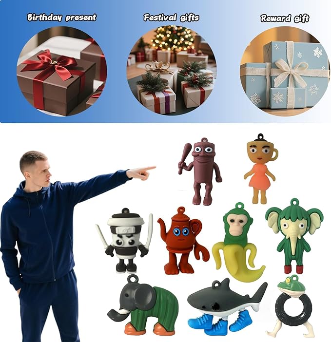 Tralalero Tralala Action Figure,Tung Tung Sahur Meme Unique Action Figures Decorations Gifts, Toys Desktop Decor 12PCS(Brown)