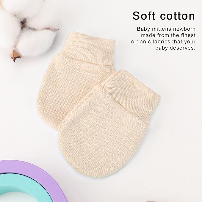 BQUBO Newborn Infant Toddler Mittens No Scratch Cotton Elastic Wrist Gloves Hypoallergenic for 0-6 Months Baby Boys Girls