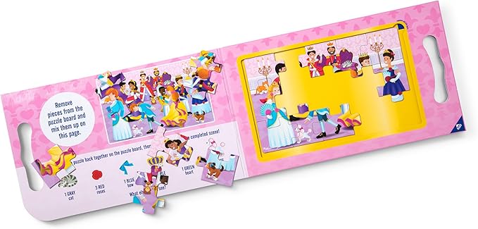 Melissa & Doug Take-Along Magnetic Jigsaw Puzzle Set – Princesses (2 x 15 Piece) Travel Activity Toy for Preschoolers and Kids Ages 3+
