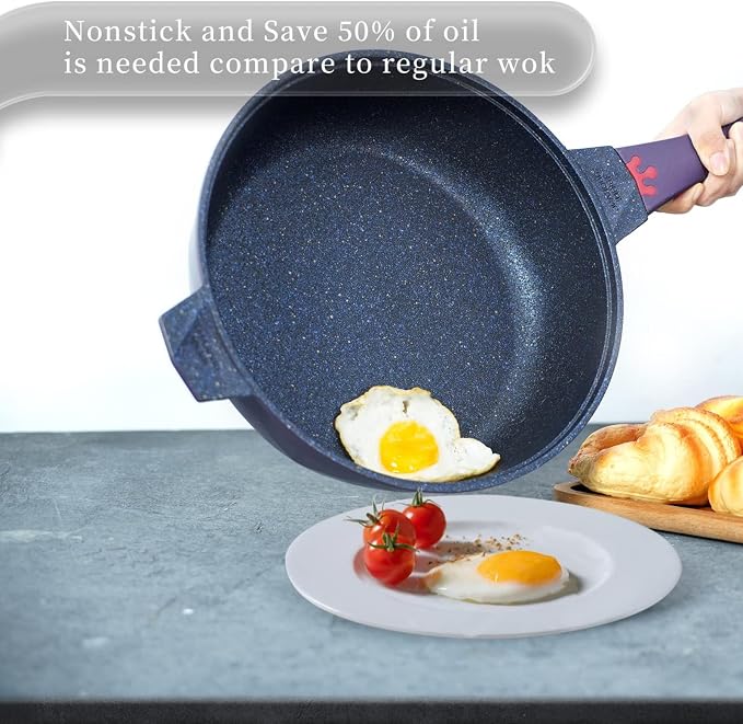 TIBORANG 11 Inch Nonstick Frying Pan with Lid,8-in-1 Multipurpose Cookware | 5 Qt Deep Sauté Pan Skillet with Steamer, PFOA-Free, Dishwasher & Oven Safe, Induction Compatible, Stay-Cool Handle,Purple