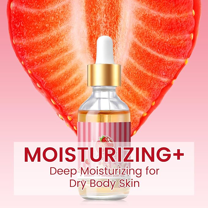 Strawberry Body Oil for Women Men,Moisturizing Strawberry Oil Skincare for Face Body,Hydrating,Nourishing,Soft,for All Skin Type(60ml)