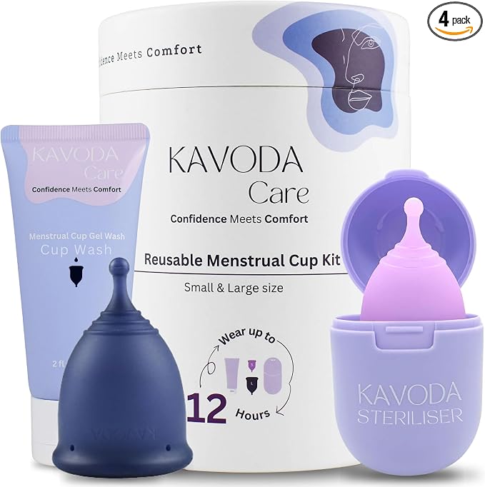 Menstrual Cups with Sterilising Cup & Gel Wash - Reusable, Easy to Use, Pack of 2 in Small & Large Size