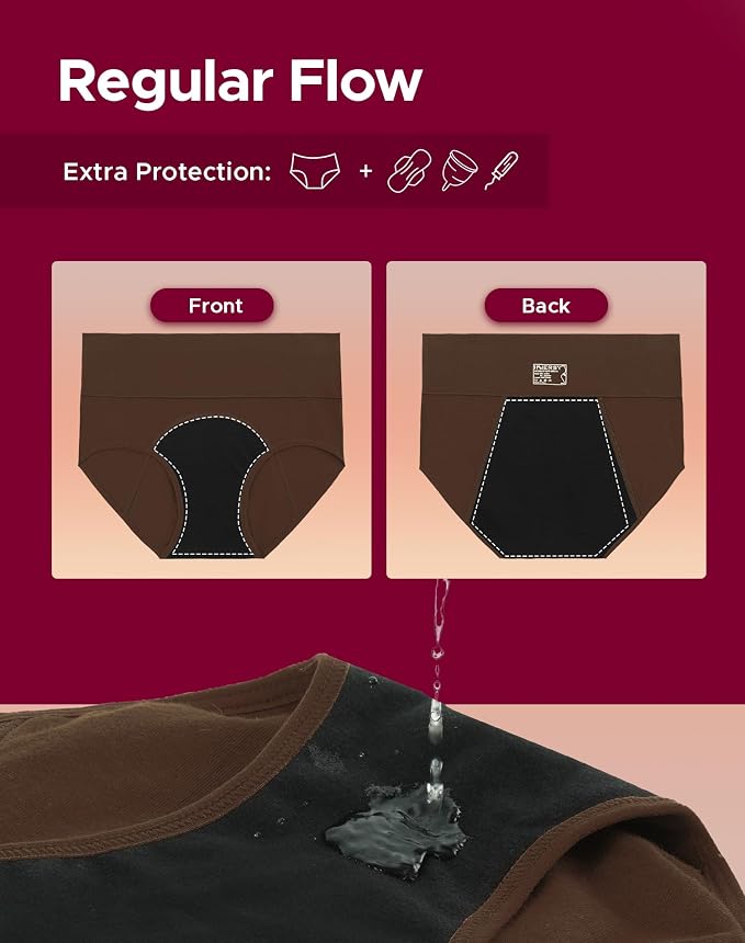 INNERSY Period Underwear for Women High Waisted Leak-Proof Postpartum Menstrual Panties 3-Pack