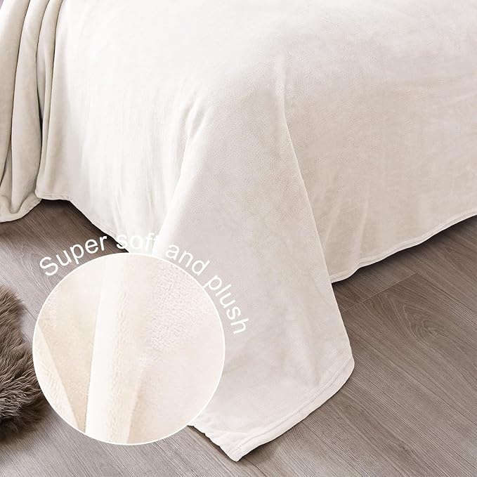 Exclusivo Mezcla Soft Fleece Throw Blanket for Couch, Ivory | 50x60 Inches, Double-Sided Brushed Flannel, Lightweight Plush Cozy Blanket for Home Decor, All Season, Machine Washable