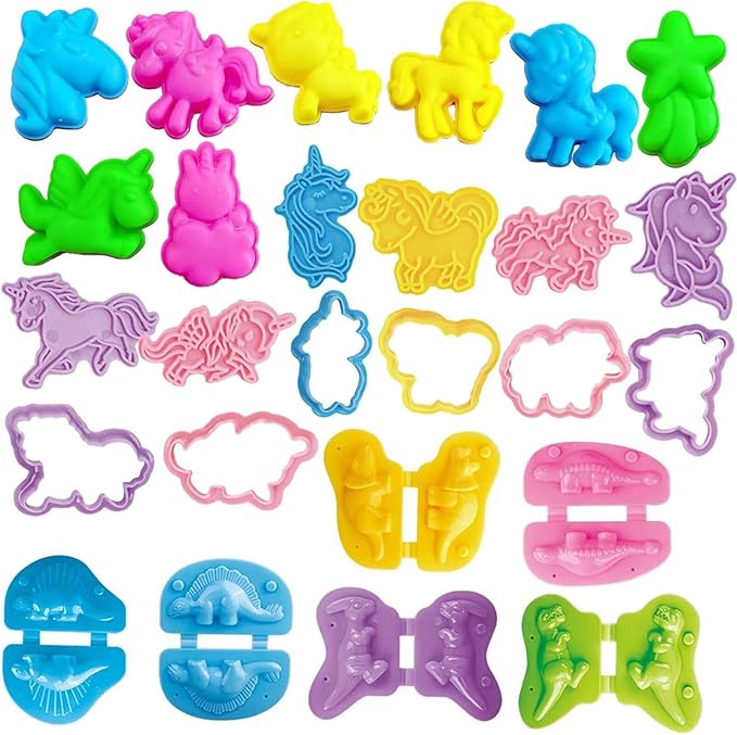 Unleash Creativity with 6 Unique Dino Molds and 20 Unique Unicorn Molds Dough Toys Dough Accessories Set.Ideal as a Gift for Kids Aged 3-4-8 Years