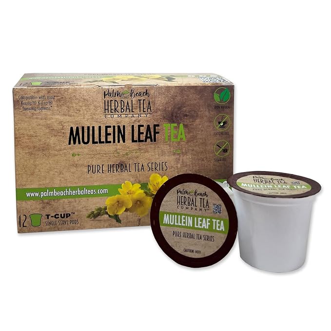Palm Beach Medicinal Herbs - Mullein Leaf Tea T-CUP™ Pods Single Cup Brew Pods Compatible with Keurig K-Cup Single-Serve Brewers (12 Count)