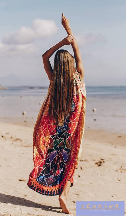 Venasha Womens Caftan Floral Print Kaftan Dress Short Sleeve Swimsuit Cover up Loungewear for Summer