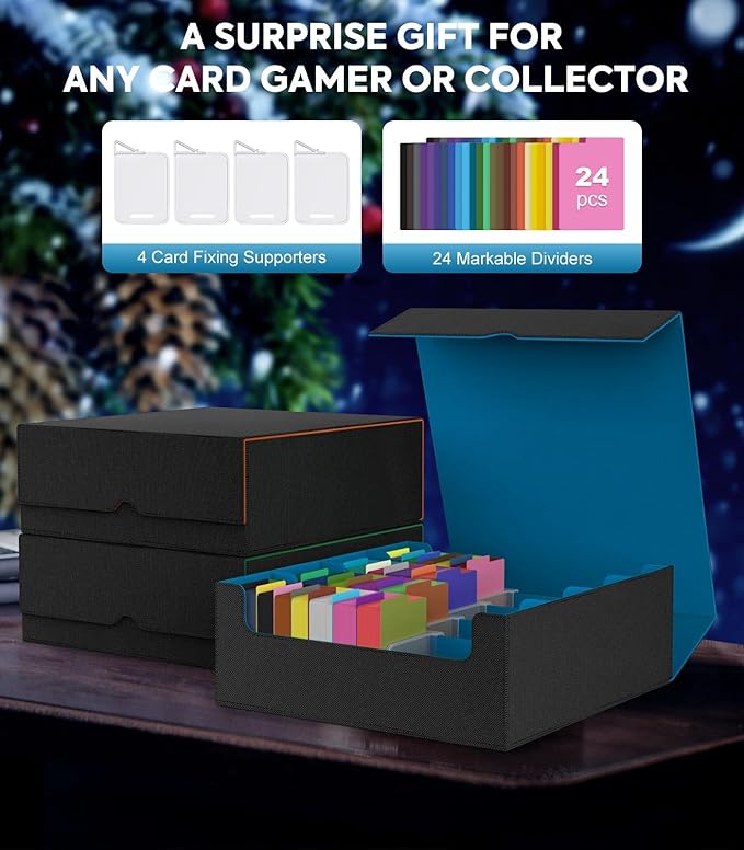 MoKo Trading Card Storage Box, 3000+ MTG Deck Box with 24 Colorful Dividers & 4 Card Supporters, Commander Card Deck Case Fits for Magic Game Cards, YugiOh, TCG, PTG and Sport Cards, Cyan