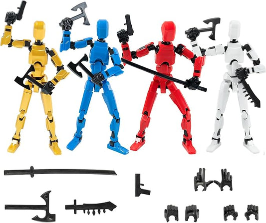 4PCS Robot Fidget Toys for Kids,Titan 13 Action Figures Set, Lucky Dummy T Nova N 13 Action Stick Figure Sensory Toys for Boys (Golden+White+Blue+Red)