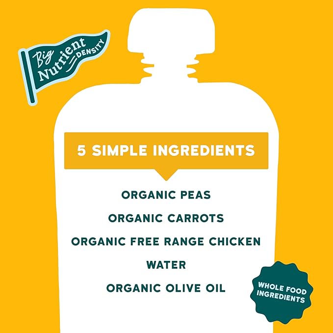 Serenity Kids 6+ Months Chicken Puree Baby Food Pouches - No Added Sugar Organic Baby Puree - Free-Range Chicken & Pea & Carrot - 3.5 Oz, Pack of 6