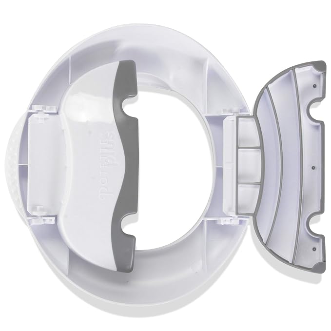 Kalencom Potette Plus Premium 2 in 1 Travel Potty and Toilet Seat Trainer Ring with Built in Pee Guard and Easy-Grip Handles (White/Gray)