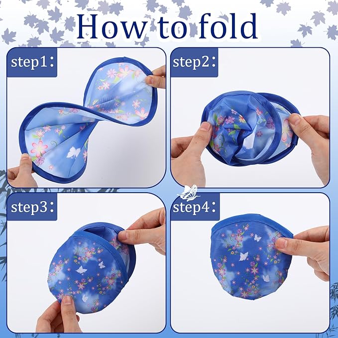 Gejoy 24 Pieces Chinese Style Flowers Foldable Flying Disc Fans Handheld Compact Cooling Multi Role Round Fans for Outdoor Games for Women Man Party Favors Decorations Portable, 8 Style