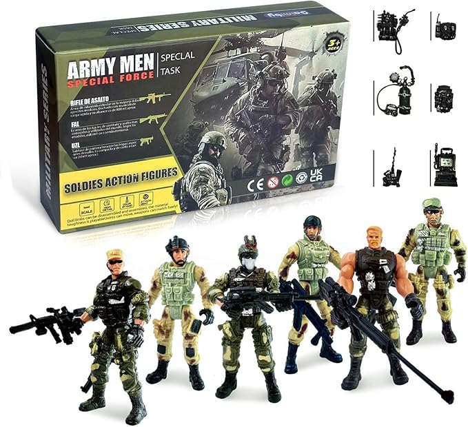 Army Men Toy Soldiers, 6 Pcs Army Men Action Figure for Boy 4-7, US Army Men and SWAT Team Toy with Military Weapons Accessories for Toddler Boy