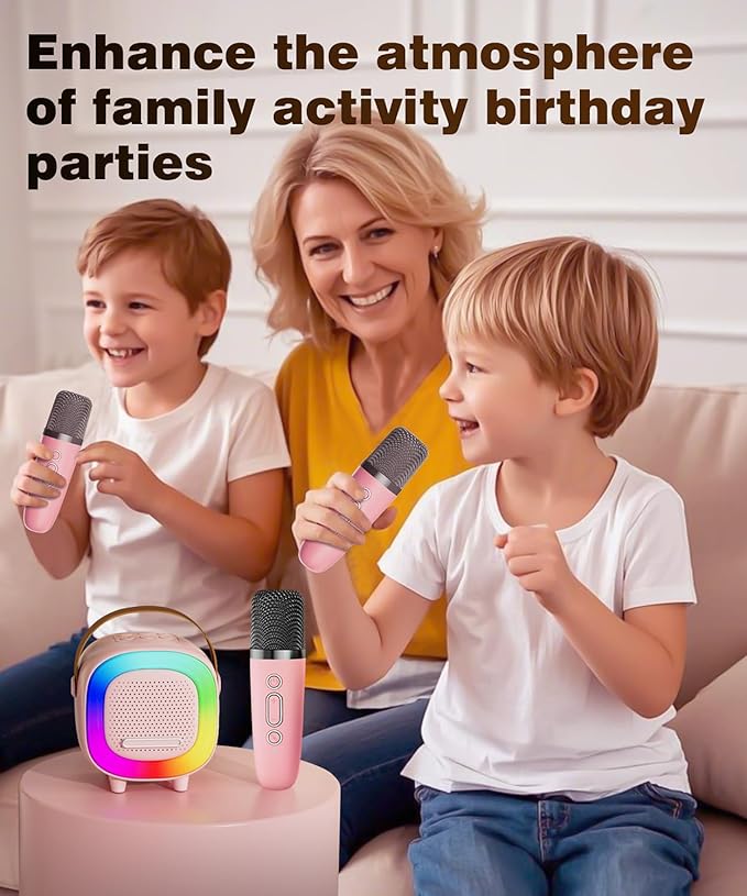Mini Karaoke Machine Speaker for Kids Adults, Portable Bluetooth with 2 Wireless Microphones, Christmas Birthday Gift Ideas for Toys for Teens Boys and Girls Aged 4, 5, 6, 7, 8, 9, 10, 11, 12+