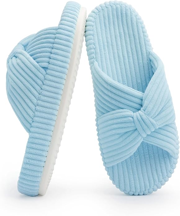 Chantomoo Slippers for Women Memory Foam House Bedroom Corduroy Bow Crossbands Slipper Shoes Comfy Trendy Gift Slippers