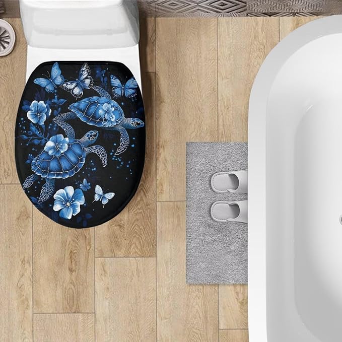 Sea Turtle Toilet Tank Dust Cover for Bathroom Blue Sea Turtle Toilet Seat Cushion Cover with Elastic Band Oval Toilet Seat Cover Soft Bathroom Replacement Machine Washable Easy to Clean