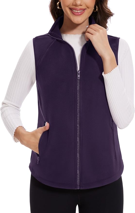 MAGCOMSEN Women's Fleece Vest with Zipper Pockets Zip Up Sleeveless Jackets Lightweight Soft Warm Polar Vest Outerwear